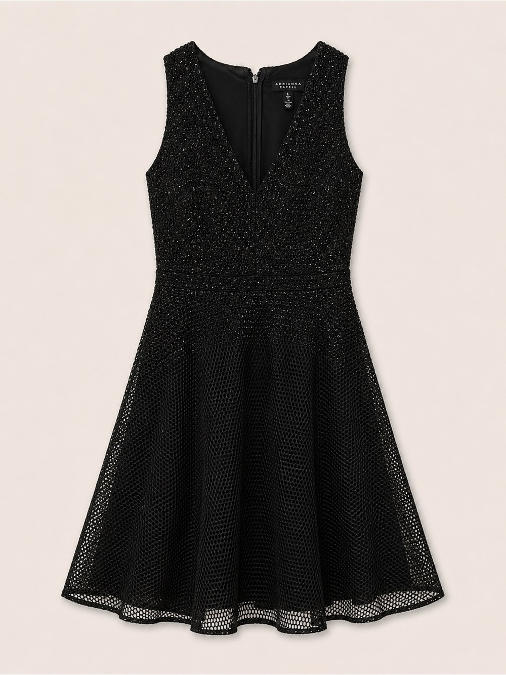 Aidan Mattox Black Sparkle V-Neck Fit & Flare Mini Dress
